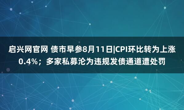 启兴网官网 债市早参8月11日|CPI环比转为上涨0.4%；多家私募沦为违规发债通道遭处罚